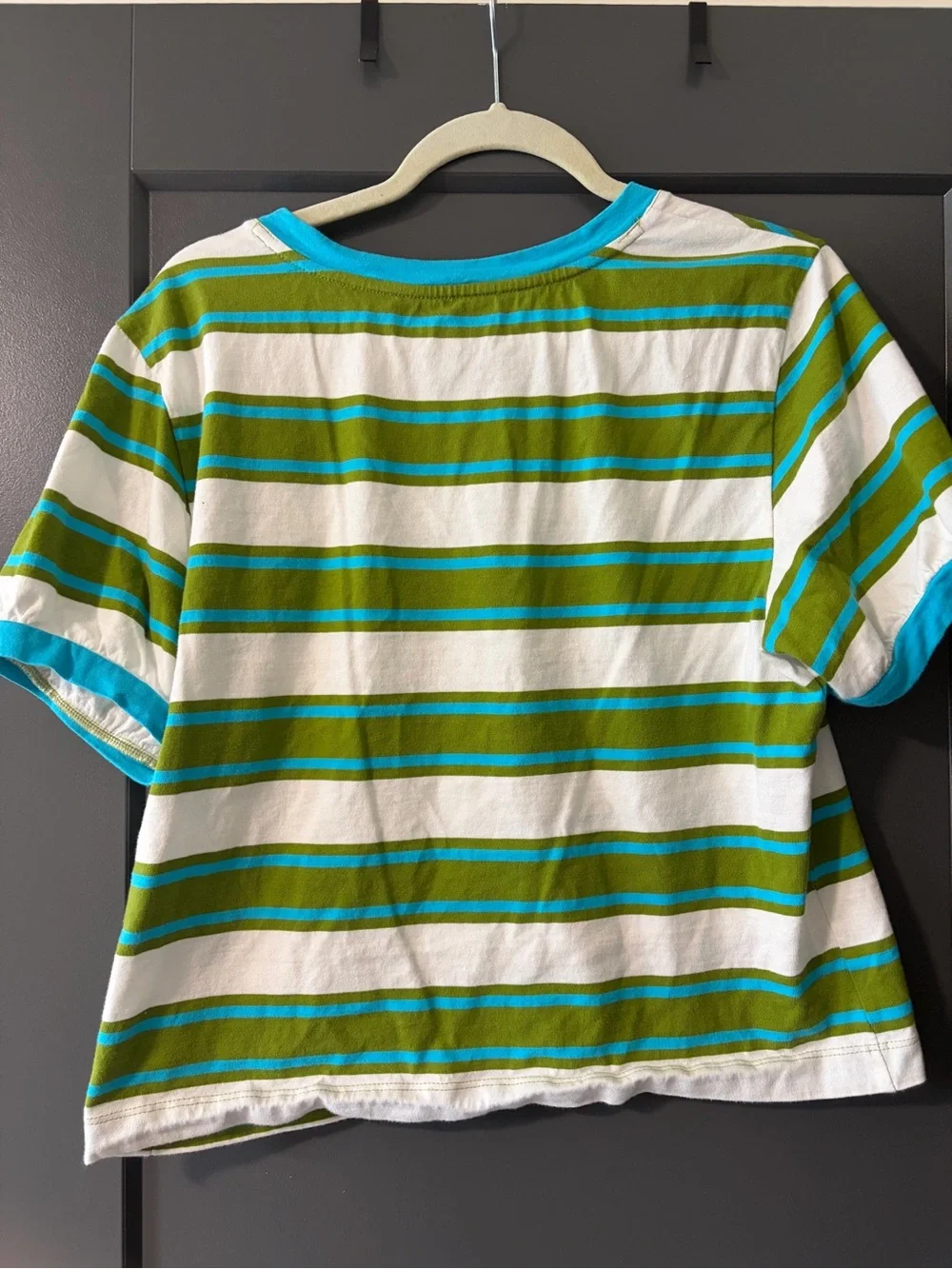PILCRO Anthropologie Striped Ringer Tee Short Sleeve Blue Green White Size M - Picture 2 of 3